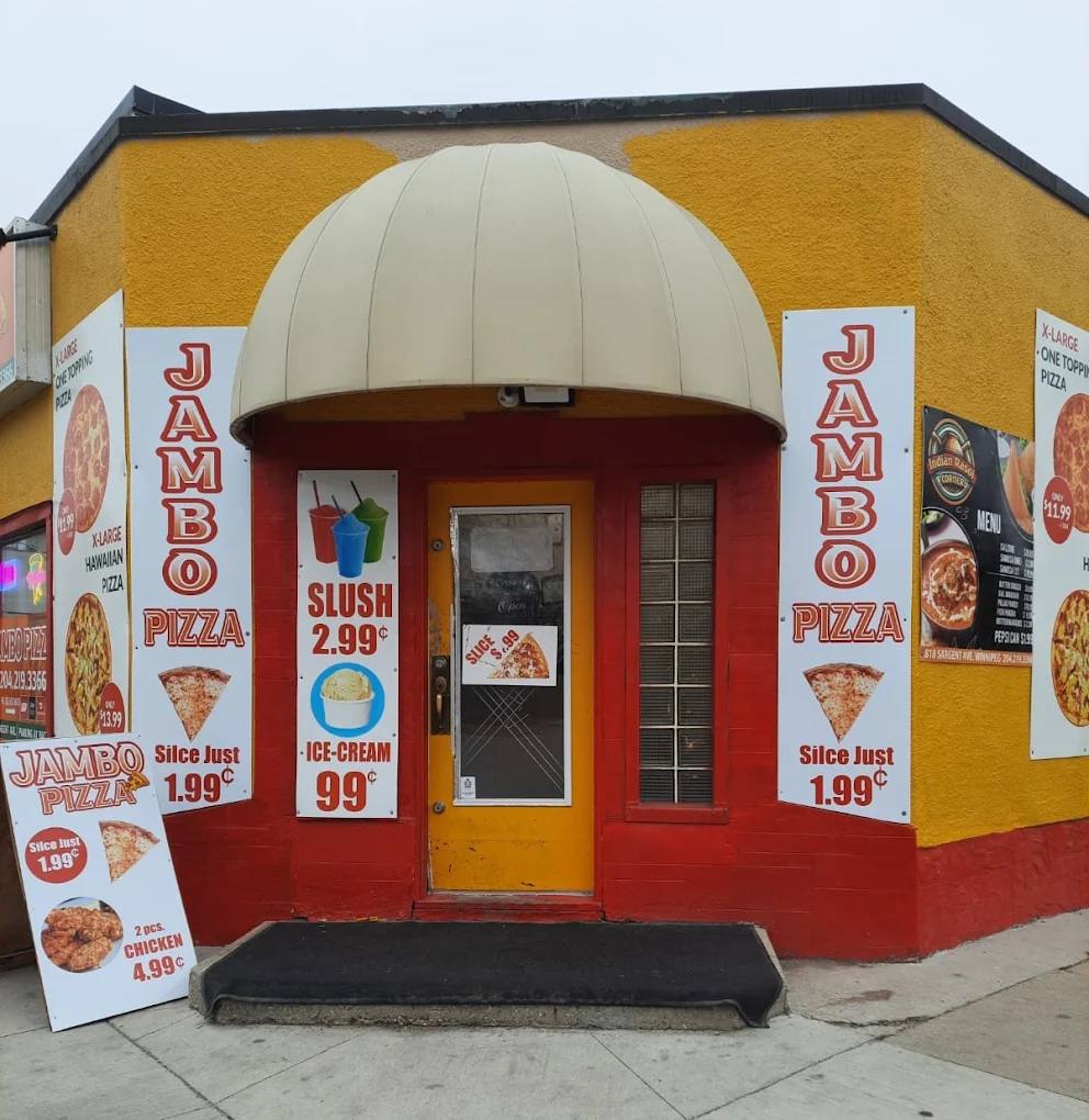 Jambo Pizza restaurant interior — pizza dine-in on Sargent Ave, Winnipeg
