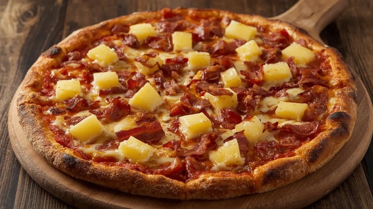 Tropical Hawaiian Pizza with pineapple and ham at Jambo Pizza, Sargent Ave Winnipeg